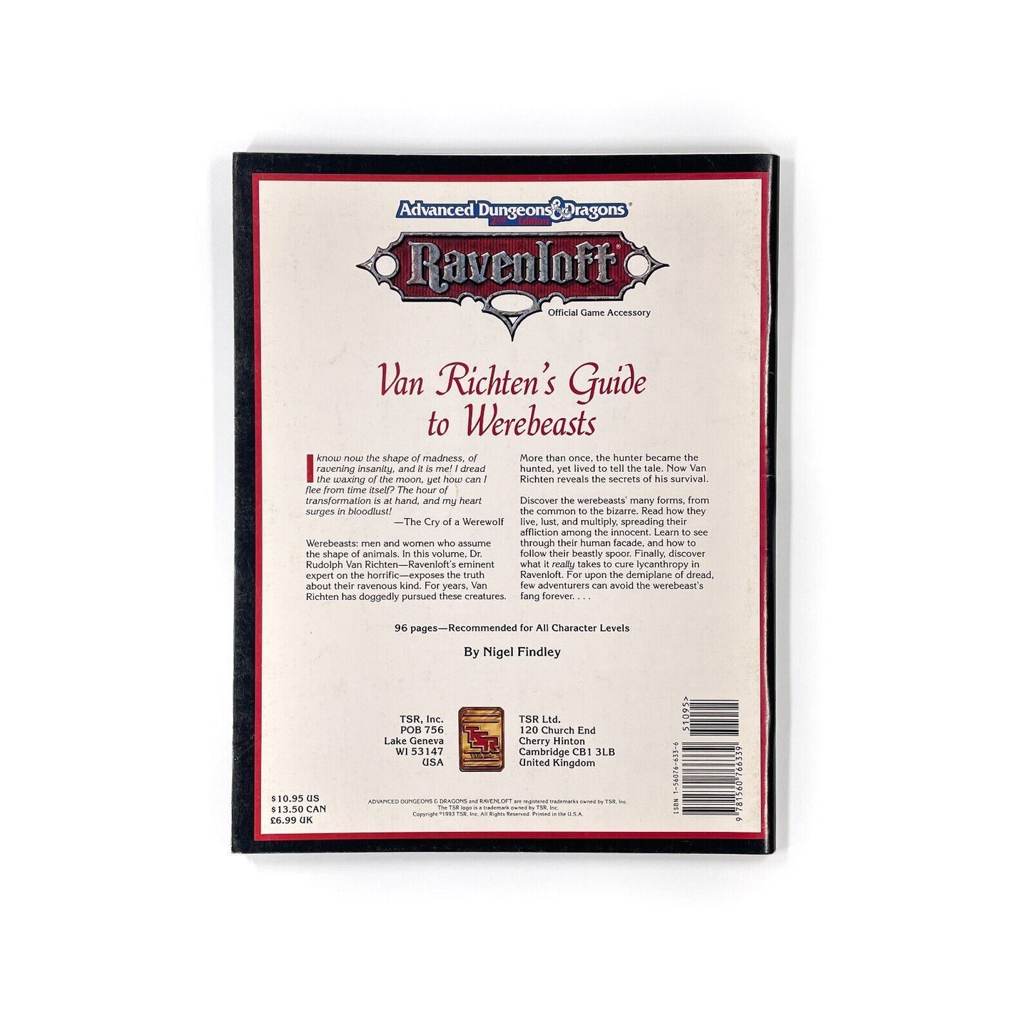 AD&D 2nd Edition - Ravenloft, Van Richten's Guide to Werebeasts [NM]